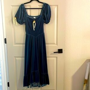 JessaKae XSmall, velvet slate blue dress. Stretch back